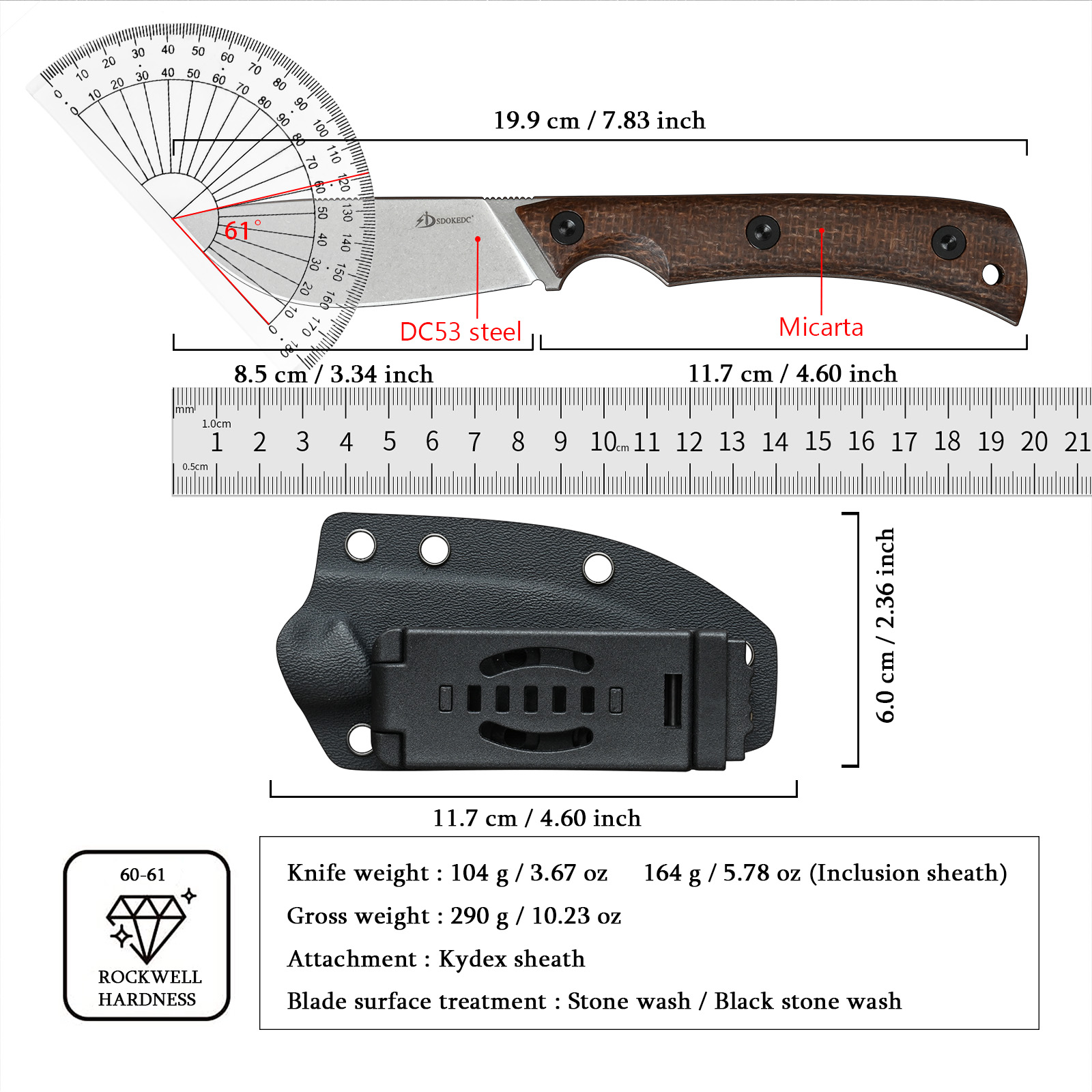 SDOKEDC DC53 Steel EDC Utility - مراجعة Edc Carry Fixed Blade Knife وسعره