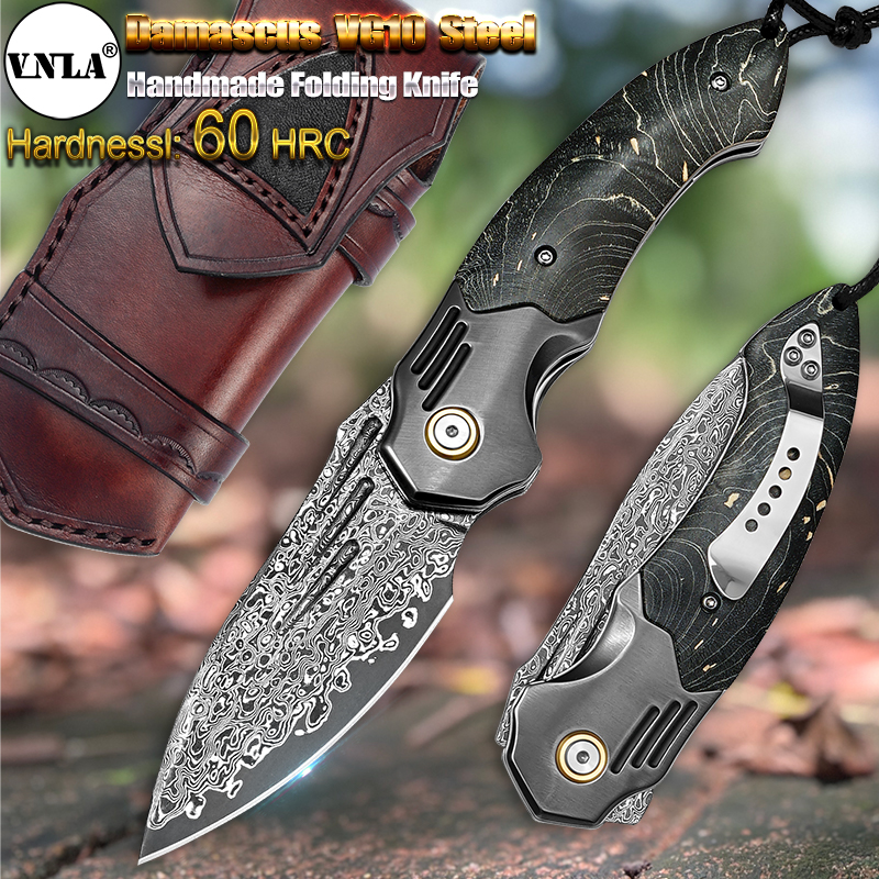 VNLA Handmade Damascus Steel P - مراجعة Edc Carry Pocket Knife وسعره